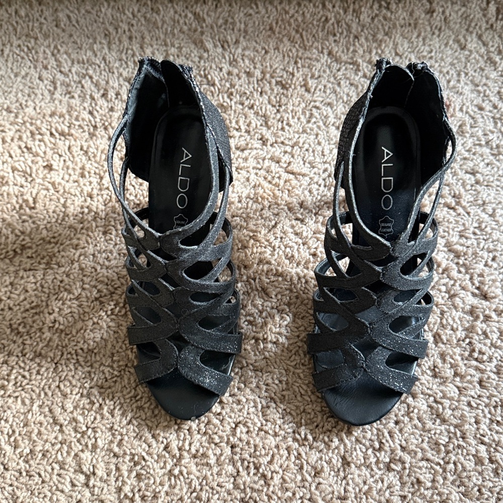 Aldo Glittery Black Strappy Sandals